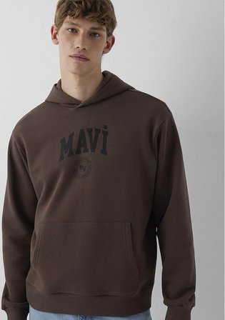 Mavi Logo Baskılı Kapüşonlu Kahverengi Sweatshirt 0S10646-71603