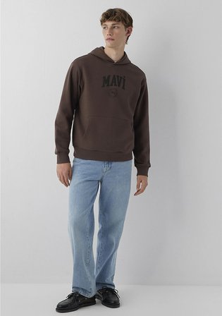 Mavi Logo Baskılı Kapüşonlu Kahverengi Sweatshirt 0S10646-71603