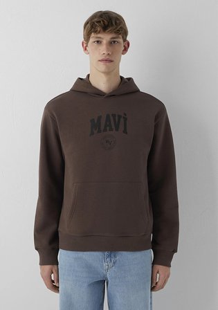Mavi Logo Baskılı Kapüşonlu Kahverengi Sweatshirt 0S10646-71603