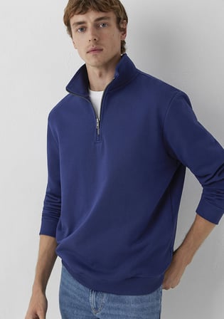 Yarı Fermuarlı Lacivert Basic Sweatshirt 0S20027-70491