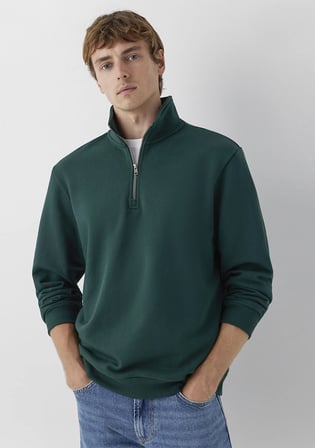 Yarı Fermuarlı Yeşil Basic Sweatshirt 0S20027-85173