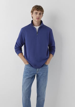 Yarı Fermuarlı Lacivert Basic Sweatshirt 0S20027-70491