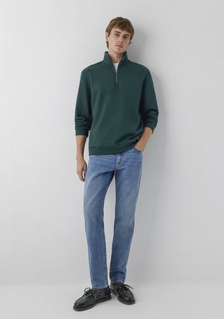 Yarı Fermuarlı Yeşil Basic Sweatshirt 0S20027-85173