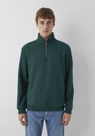 Yarı Fermuarlı Yeşil Basic Sweatshirt 0S20027-85173