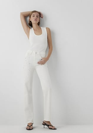 Vıctorıa Gold Premium Taşlı Kırık Beyaz Jean Pantolon 101072-A7066