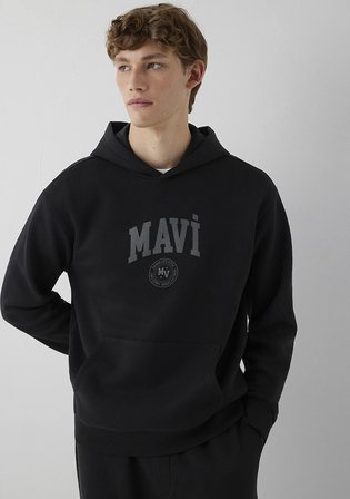 Mavi Logo Baskılı Kapüşonlu Siyah Sweatshirt 0S10646-900