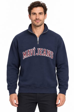 Mavi M0S20113-86415 Mavi Jeans Logo Nakışlı Yarım Fermuarlı Erkek Sweatshirt