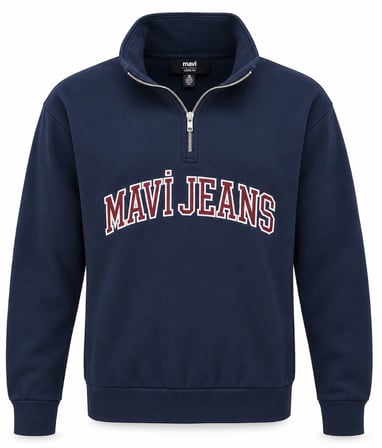 Mavi M0S20113-86415 Mavi Jeans Logo Nakışlı Yarım Fermuarlı Erkek Sweatshirt