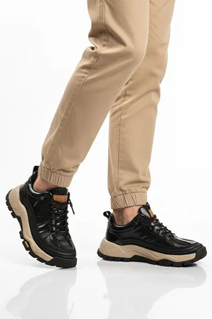 Guja 26k570 Erkek Hakiki Deri Lastik Bağcıklı Sneaker Siyah