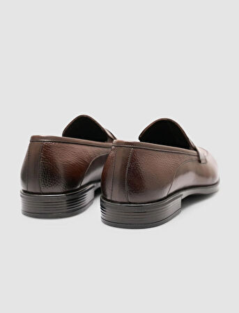  %100 Gerçek Deri Kahverengi Şeritli Erkek Loafer Ayakkabı