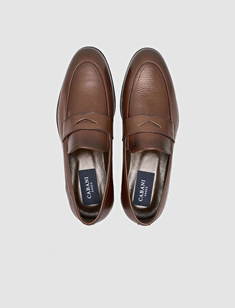  %100 Gerçek Deri Kahverengi Şeritli Erkek Loafer Ayakkabı