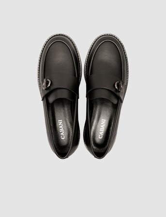 Kylamir %100 Hakiki Deri Siyah Tokalı Kadın Loafer Ayakkabı