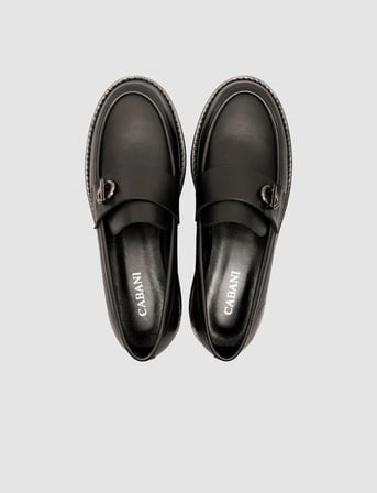 Kylamir %100 Hakiki Deri Siyah Tokalı Kadın Loafer Ayakkabı