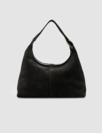 %100 Deri Süet Çıkarılabilir Askılı Siyah Kadın Omuz Çantası