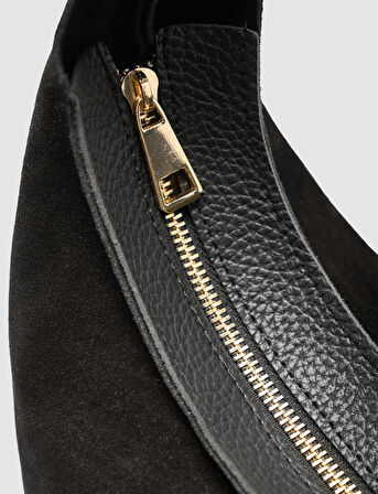 %100 Deri Süet Çıkarılabilir Askılı Siyah Kadın Omuz Çantası