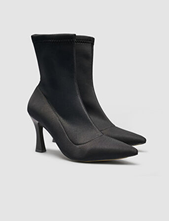  Streç Siyah Kadın Topuklu Bot