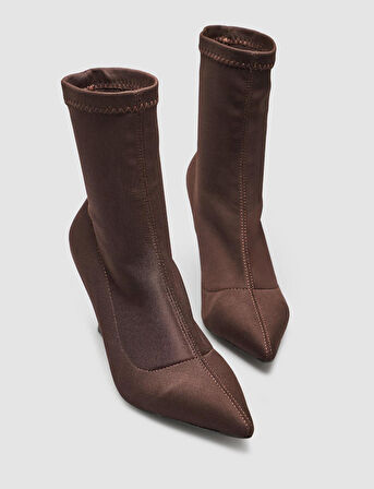  Streç Kahverengi Kadın Topuklu Bot