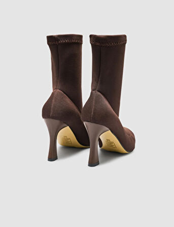  Streç Kahverengi Kadın Topuklu Bot