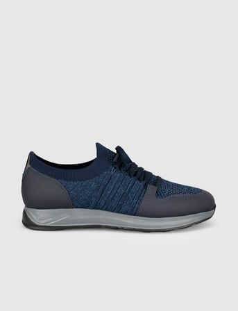 Lacivert Bağcıklı Dokulu Örgü Sneaker