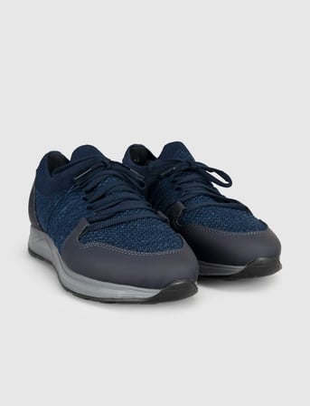 Lacivert Bağcıklı Dokulu Örgü Sneaker