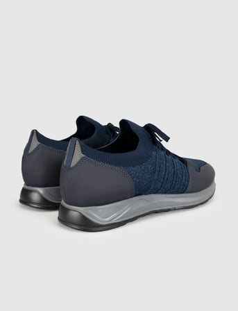 Lacivert Bağcıklı Dokulu Örgü Sneaker