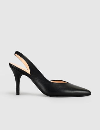 Lumava Siyah Süet Hakiki Deri Slingback Stiletto Kadın Ayakkabı
