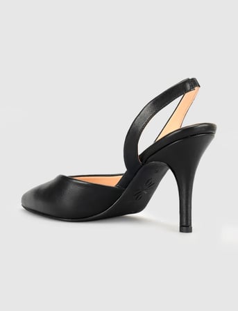 Lumava Siyah Süet Hakiki Deri Slingback Stiletto Kadın Ayakkabı