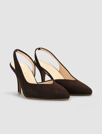 Lumava Kahverengi Süet Hakiki Deri Slingback Stiletto Kadın Ayakkabı
