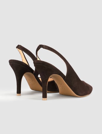 Lumava Kahverengi Süet Hakiki Deri Slingback Stiletto Kadın Ayakkabı