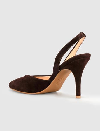 Lumava Kahverengi Süet Hakiki Deri Slingback Stiletto Kadın Ayakkabı