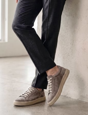 Erkek Vizon Hakiki Süet Deri Sneaker Ayakkabı