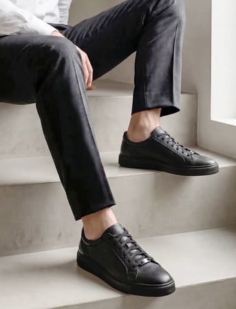 Erkek Siyah Hakiki Deri Günlük Sneaker Ayakkabı