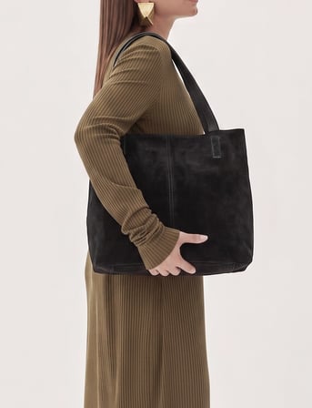 Siyah Hakiki Dana Deri Kadın Shopper Omuz Çantası
