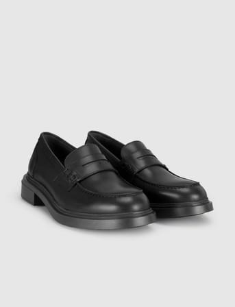 Siyah Hakiki Deri Kalın Taban Kadın Loafer Ayakkabı