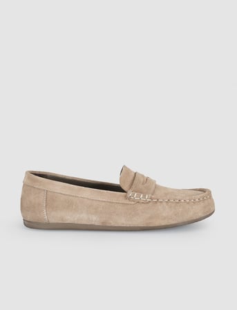 Bej Süet Hakiki Deri Kadın Loafer