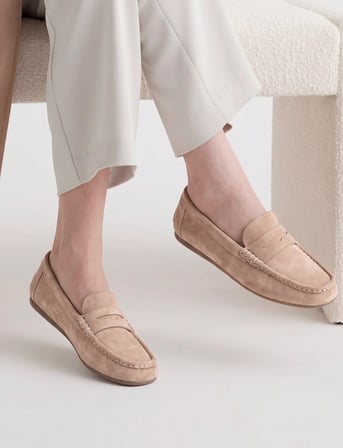 Bej Süet Hakiki Deri Kadın Loafer