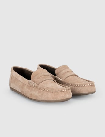 Bej Süet Hakiki Deri Kadın Loafer