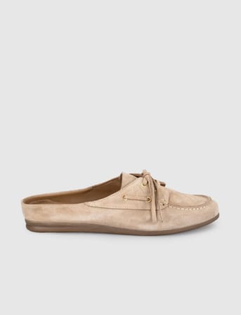 Kadın Süet Deri Bağcıklı Mule Loafer