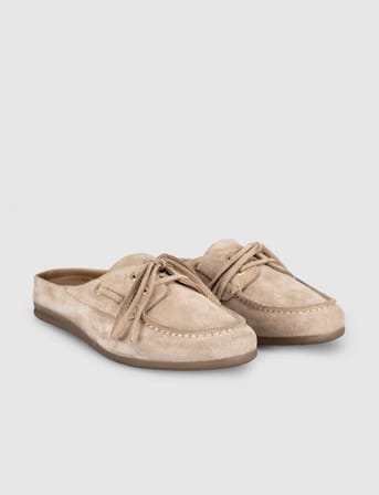 Kadın Süet Deri Bağcıklı Mule Loafer