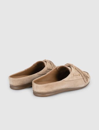 Kadın Süet Deri Bağcıklı Mule Loafer