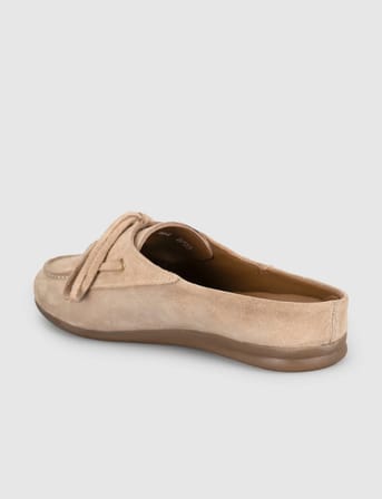 Kadın Süet Deri Bağcıklı Mule Loafer