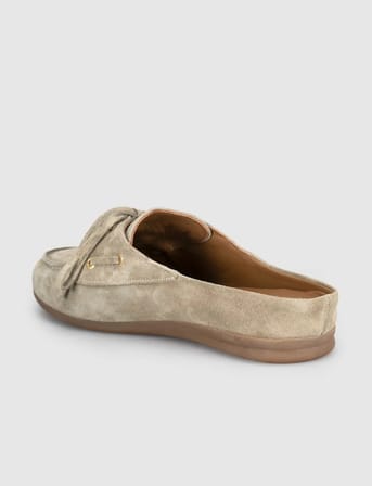 Bej Süet Deri Kadın Mule Loafer Ayakkabı