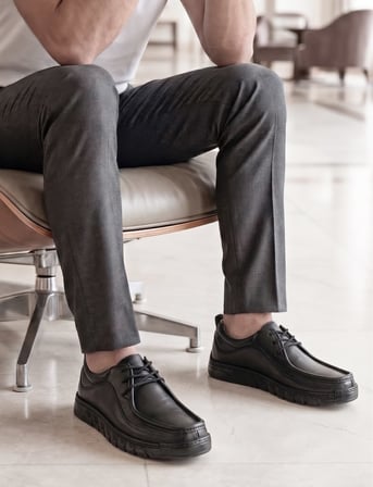 Siyah Hakiki Deri Erkek Comfort Günlük Ayakkabı