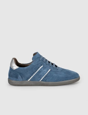 Santano %100 Hakiki Deri Mavi Süet Bağcıklı Kadın Sneaker