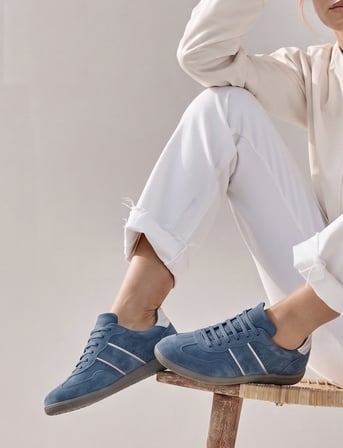 Santano %100 Hakiki Deri Mavi Süet Bağcıklı Kadın Sneaker