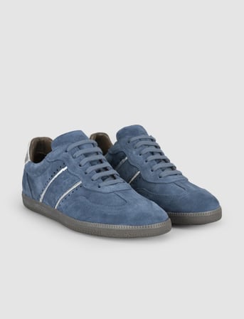 Santano %100 Hakiki Deri Mavi Süet Bağcıklı Kadın Sneaker