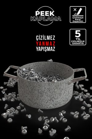 Stone-Age 3 Parça 30cm Basık- 30cm Tava Çizilmez Yanmaz Yapışmaz Kombin Tencere Tava Seti