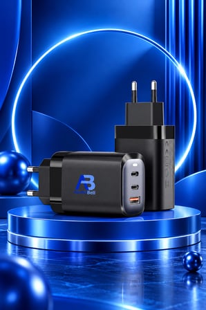 65W GaN Pro Hızlı Şarj Adaptörü – 2 Type-C + USB-A 3 Portlu Şarj Aleti CHP01-007
