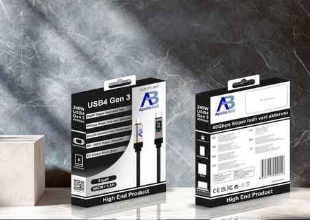 240W Süper Hızlı Şarj USB4 Gen 3 Kablo 40Gbps Süper Hızlı Veri Aktarımı 8K 60Hz 50 cm Siyah CCH11-007 