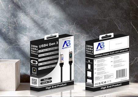 USB4 Gen 3 240W Süper Hızlı Şarj USB-C Kablo Samsung Xiaomi Huawei iPhone Uyumlu 150 cm Siyah CCH13-007